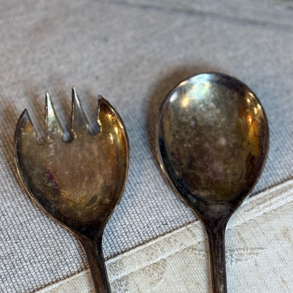 Large 9" Silver Plated Italy Salad Serving Set - Elegant Hostess Gift - Vintage - Picture 4 of 9